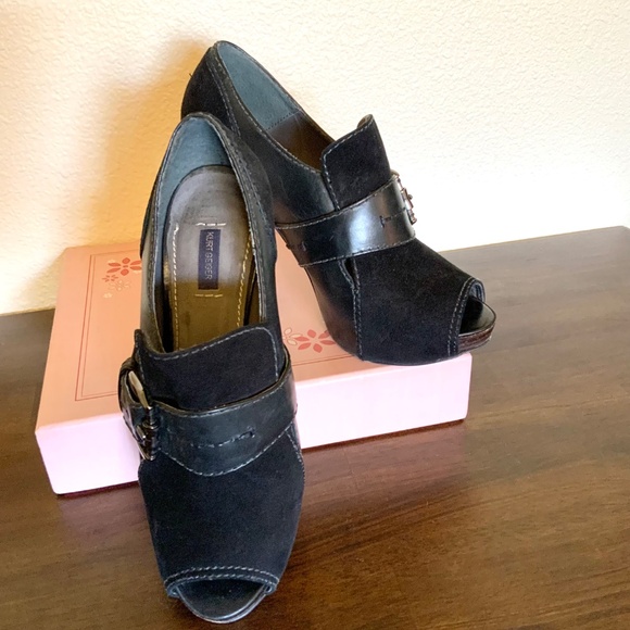 Kurt Geiger Leather & Suede Peep Toe Heels Size 8.5 - Picture 2 of 13
